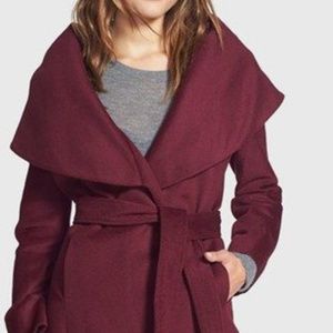 Burgundy Tahari Wool Belted Wrap Coat, Small ✨